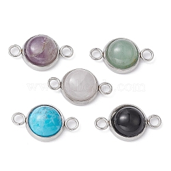 Natural & Synthetic Mixed Stone Connector Charms, 304 Stainless Steel Half Round Links, 10x16~16.5x10mm, Hole: 2mm(PALLOY-JF02188-02)