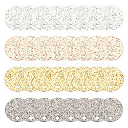 48Pcs 4 Colors Brass Charms, Textured, Flat Round Charm, Mixed Color, 10x0.4mm, Hole: 0.9mm, 12pcs/color(KK-AR0003-37)