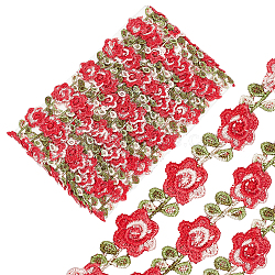Polyester Ribbon, Floral Pattern, Flat, Garment Accessories, Red, 3/4 inch(18x1.5mm)(OCOR-WH0068-45F)