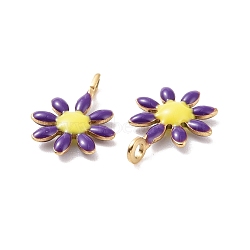 Ion Plating(IP) 304 Stainless Steel Charms, with Enamel, Golden, Flower, Indigo, 10x7.5x2mm, Hole: 1mm(STAS-F280-01G-04)