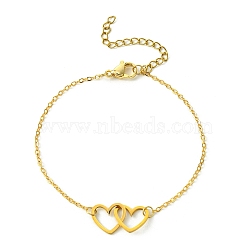 Alloy Interflocking Heart Link Bracelet with Brass Cable Chains, Golden, 7-1/8 inch(18.2cm)(BJEW-JB09797)