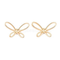 Brass Connector Charms, Bowknot Links, Real 18K Gold Plated, 24.5x15.5x3.5mm, Hole: 3.5x10mm(KK-S376-10G)