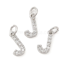 Brass Micro Pave Grade AAA Cubic Zirconia Charms, Letter J, Cadmium Free & Nickel Free & Lead Free, Real Platinum Plated, 9x4.5x1.5mm, Hole: 2mm(ZIRC-P067-11P-J-NR)