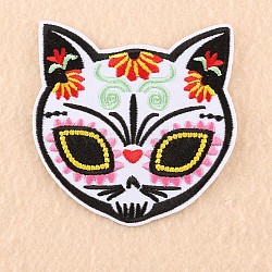 Computerized Embroidery Cloth Iron on/Sew on Patches, Costume Accessories, Appliques, Cat, Colorful, 73x82mm(X-DIY-F038-D04)