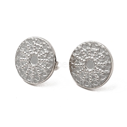 304 Stainless Steel Stud Earring Cabochon Settings, Flat Round with Sun, Stainless Steel Color, Tray: 4mm, 16mm, Pin: 0.8mm(EJEW-I281-11P)