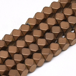 Electroplate Non-magnetic Synthetic Hematite Beads Strands, Nickel Free & Lead Free, Matte Style, Polygon, Copper Plated, 4x4x4mm, Hole: 2mm, about 97pcs/strand, 15.7 inch(G-Q486-89G)