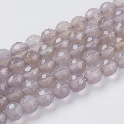 Natural Grey Agate Beads Strands, Faceted, Round, Dark Gray, 6mm, Hole: 1mm, about 62pcs/strand, 15 inch(X-G-G580-6mm-08)