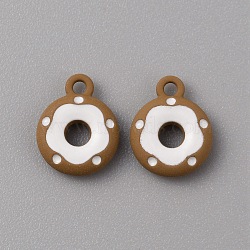 Frosted Painted Colored Alloy Pendants, Doughnut, Dark Goldenrod, 12.5x10x3mm, Hole: 1.5mm(FIND-TAC0010-82B)