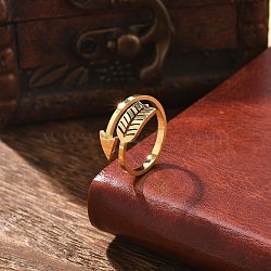 304 Stainless Steel Open Cuff Ring for Women, Arrow, Golden, US Size 6(16.5mm)(RJEW-F169-02G)