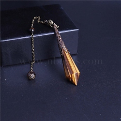 Natural Tiger Eye Dowsing Pendulum Big Pendants, Bullet Charm, Reiki Wicca Witchcraft Balancing Pointed Pendant Pendulum, Platinum, 70~80mm(PW23030691919)