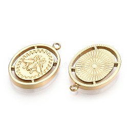 304 Stainless Steel Pendants,  Manual Polishing, Oval with Bees Charms, Real 14K Gold Plated, 18.5x13x2mm, Hole: 1.5mm(STAS-T064-13G)