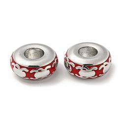 Alloy Enamel European Beads, Large Hole Beads, Platinum, Rondelle with Spider, FireBrick, 13x5.5mm, Hole: 5mm(FIND-E044-14P-02)