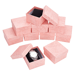 Square Cardboard Watch Storage Boxes, with Black Pillow, for Wristwatch Jewelry Gift Packaging, Pink, 9x8.5x5.5cm(CON-WH0104-05D)