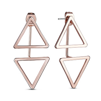 SHEGRACE Simple Fashion Real Rose Gold Plated Stud Earrings, with Double Triangles, 32x16mm