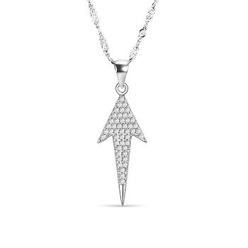 SHEGRACE Luxurious 925 Sterling Silver Pendant Necklace, with Micro Pave 5A Cubic Zirconia Arrow Pendant, Silver, 17.7 inch