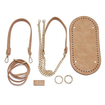 PU Leather DIY Purse Knitting Making Kit, including Curb Chain Strap, Spring Gate Rings, Strap with Swivel Clasp, Bottom and Drawstring Accessories, Tan, 7pcs/set