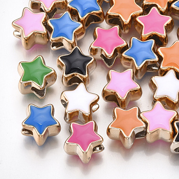 UV Plating Acrylic European Beads, with Enamel, Large Hole Beads, Star, Light Gold, Mixed Color, 10.5x11.5x9mm, Hole: 4.5mm