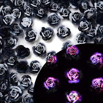 Triple Color Luminous Resin Decoden Cabochons, Glow in the Dark, Flower, Black, 7x7x3.5mm