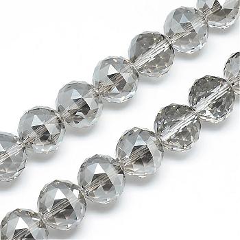 Electroplate Glass Bead Strands, Faceted, Round, Gray, 17~18x17~18mm, Hole: 2mm, about 30pcs/strand, 22.8 inch