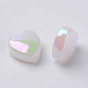 Eco-Friendly Opaque Acrylic Beads, Heart, AB Color Plated, White, 9x8.5x4.5mm, Hole: 1.5mm, about 2500pcs/500g
