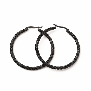 304 Stainless Steel Twist Rope Hoop Earrings for Women, Electrophoresis Black, 40x3mm, Pin: 1~1.5x0.7mm