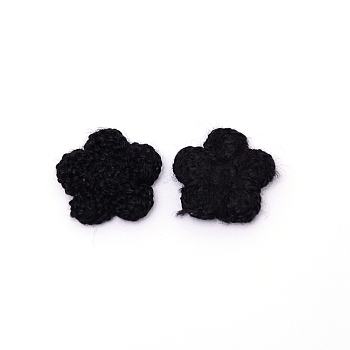 Handmade Wool Yarn Knitting Ornament Accessories, for DIY Craft Making, Flower, Black, 15x3mm