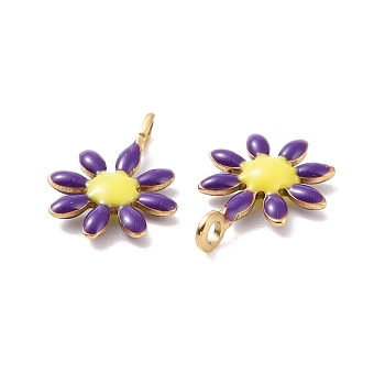 Ion Plating(IP) 304 Stainless Steel Charms, with Enamel, Golden, Flower, Indigo, 10x7.5x2mm, Hole: 1mm