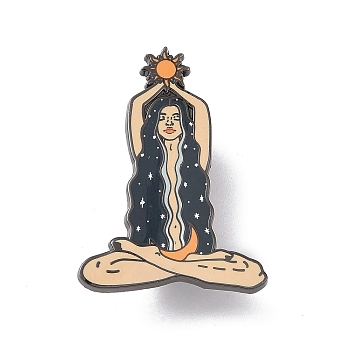 Sun Moon Witchy Woman Alloy Enamel Pin Brooch, for Backpack Clothes, Beige, 40x29x2mm