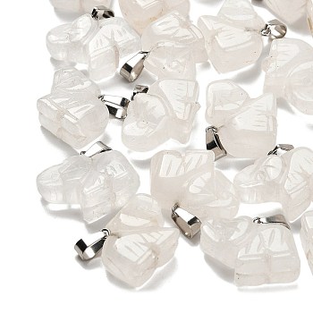 Natural Quartz Crystal Pendants, with 201 Stainless Steel Finding, Elephant, 19x22x10mm, Hole: 4x8mm