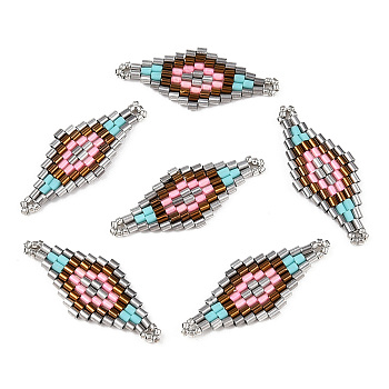 MIYUKI & TOHO Japanese Seed Beads, Handmade Links, Rhombus Loom Pattern, Pearl Pink, 31~32.5x13~13.5x1.5~2mm, Hole: 1mm