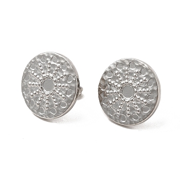 304 Stainless Steel Stud Earring Cabochon Settings, Flat Round with Sun, Stainless Steel Color, Tray: 4mm, 16mm, Pin: 0.8mm