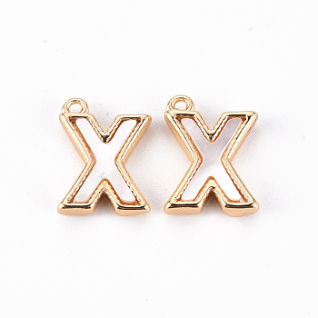 Brass Charms, with Shell, Real 18K Gold Plated, Nickel Free, Letter.X, 10.5x8x2mm, Hole: 0.9mm