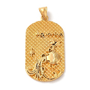316L Surgical Stainless Steel Big Pendants, Real 18K Gold Plated, Oval with Constellations Charm, Aquarius, 53x29x4mm, Hole: 8x5mm