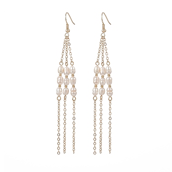Natural Pearl Beaded Tassel Dangle Earrings, Brass Long Chain Drop Earrings for Women, Golden, 102mm, Pin: 0.7mm