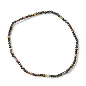 2mm Natural Tiger Eye Faceted Round Beaded Stretch Bracelets for Women, Inner Diameter: 2 inch(5cm)