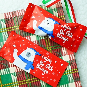 Christmas Theme Plastic Heat Seal Candy Packing Bags, Bakeware Accessoires, Snowman Pattern, Red, 95x40mm, 100pcs/bag