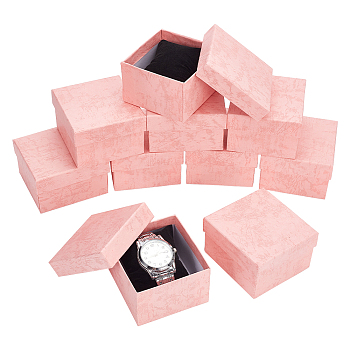 Square Cardboard Watch Storage Boxes, with Black Pillow, for Wristwatch Jewelry Gift Packaging, Pink, 9x8.5x5.5cm