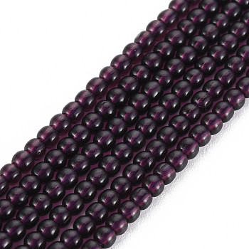 Glass Beads Strands, Round, Purple, 2mm, Hole: 0.6mm, about 185~206pcs/strand, 14.37~14.76 inch(36.5~37.5cm)