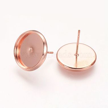 Flat Round Brass Stud Earrings Settings(X-KK-E589-14mm-RG-NR)-2