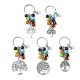 7 porte-clés pendentif en perles de pierres précieuses chakra avec breloque arbre de vie en alliage de style tibétain(KEYC-JKC00542)-1