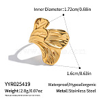 304 Stainless Steel Finger Rings for Women, Leaf, PVD Vacuum Plating, Real 18K Gold Plated, 16mm, Inner Diameter: 17.2mm(DH6513)