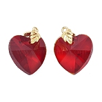 Brass Glass Pendants, Heart Charm, Long-Lasting Plated, Rack Plating, Lead Free & Cadmium Free, Faceted, Real 18K Gold Plated, 18x14x7.5mm, Hole: 1mm(KK-H259-07G)
