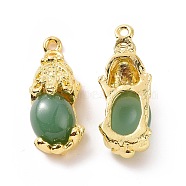 Alloy with Glass Imitation Jade Pendants, Pi Xiu Charm, Golden, Medium Sea Green, 26x10x6.5mm, Hole: 1.5mm(FIND-G047-06G-02)