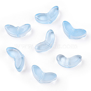 Spray Painted Transparent Glass Beads, Leaf, Sky Blue, 6.5x14x4.5mm, Hole: 1mm(GLAA-T022-27C)