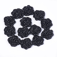 Resin Rhinestone Cabochons, Flower, Black, 14x14x3mm(CRES-T012-02J)