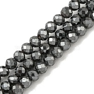 Non-magnetic Synthetic Hematite Beads Strands, Faceted, Round, 4mm, Hole: 1mm, about 111pcs/strand, 15.55''(39.5cm)(G-I365-16A)