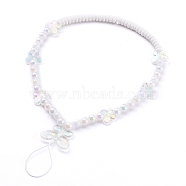 Transparent Acrylic Beaded Mobile Straps, Telephone Jewelry, with Polymer Clay Beads and Nylon Thread, Butterfly, Clear AB, 26.5cm(HJEW-JM00421)