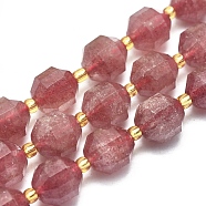 Natural Strawberry Quartz Beads Strands, Faceted, Round, 9~10mm, Hole: 1mm, about 31~33pcs/Strand, 14.5 inch~15.9 inch(37~40.5cm)(G-K303-A04-10mm)