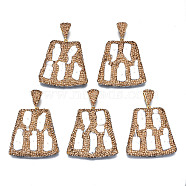 Natural Freshwater Pearl Big Pendants, with Polymer Clay Light Colorado Topaz Rhinestone, Alloy Clasp and PU Leather Back, Cadmium Free & Lead Free, Trapezoid, Mint Cream, PP13(1.9~2mm)52~53.5x49x9mm, Hole: 4x10mm(RB-S056-26-RS)