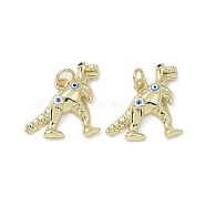 Real 18K Gold Plated Brass Micro Pave Cubic Zirconia Pendants, with Enamel and Jump Ring, Dinosaur Charms, Light Sky Blue, 17.5x23x4mm, Hole: 3.5mm(KK-L209-063G-01)
